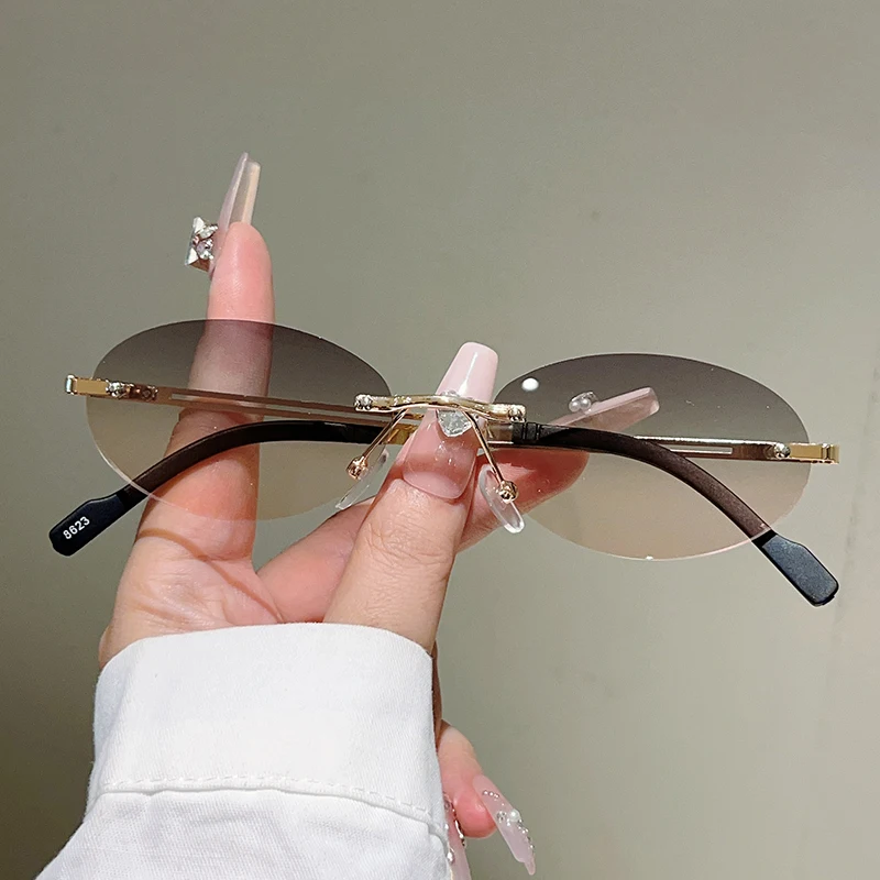 Vintage Fashion Brands - Rimless Oval Sunglasses Women Fashion Gradient