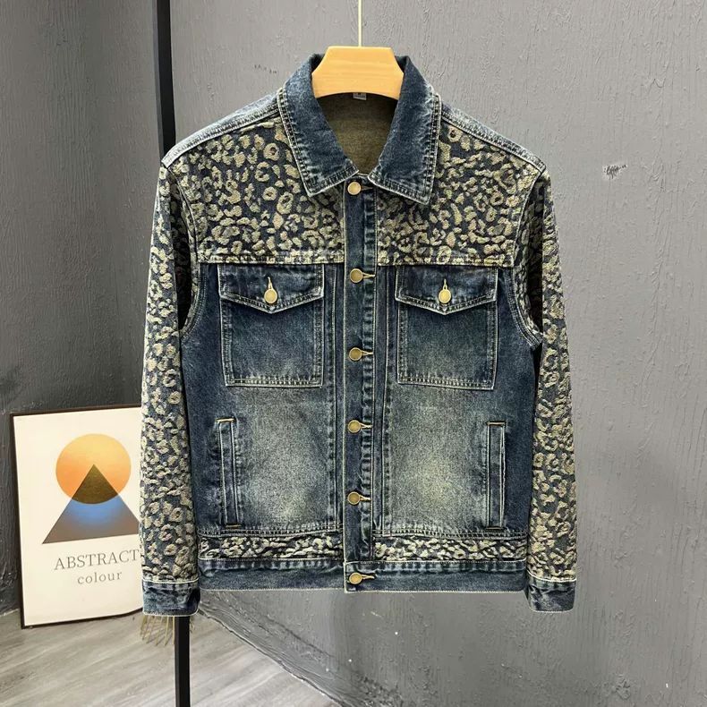 Patchwork Jean Jacket - Men's Trendy Cool Korean Style Denim