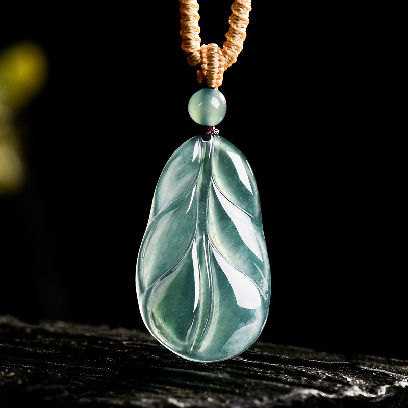 Vintage Fashion Women - Myanmar Jadeite Leaf Pendant Gifts for