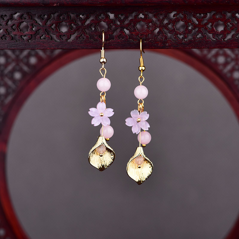 Pink Natural Jade Flower Earri - огляд і ціна Vintage Fashion Women