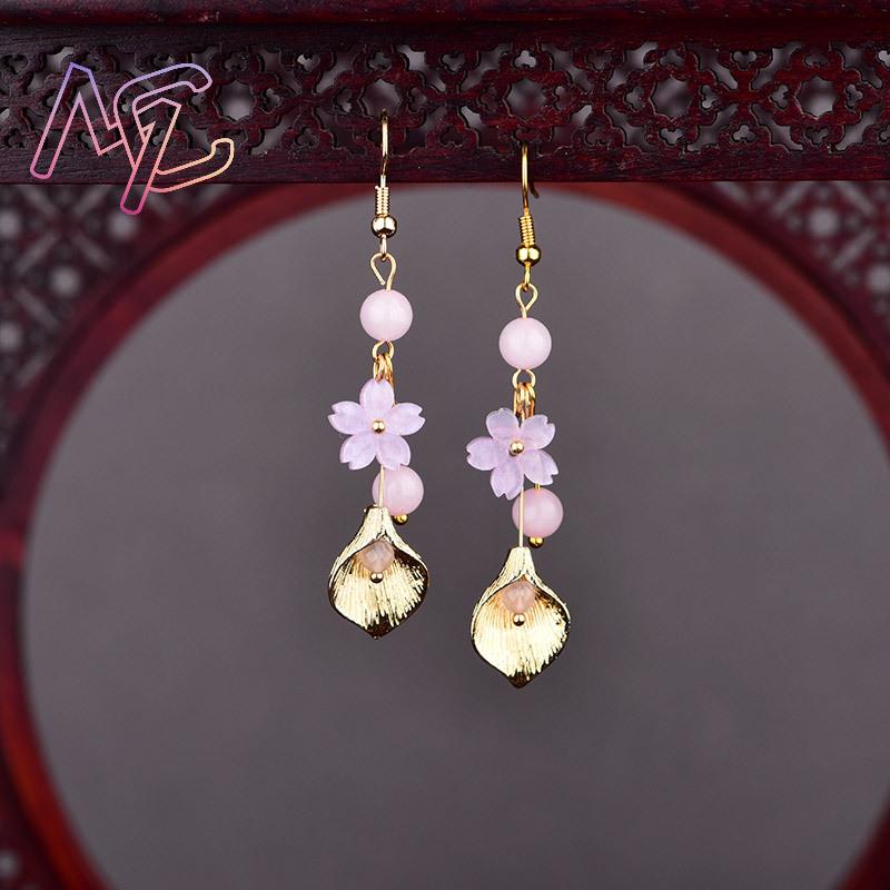 Pink Natural Jade Flower Earri - огляд і ціна Vintage Fashion Women