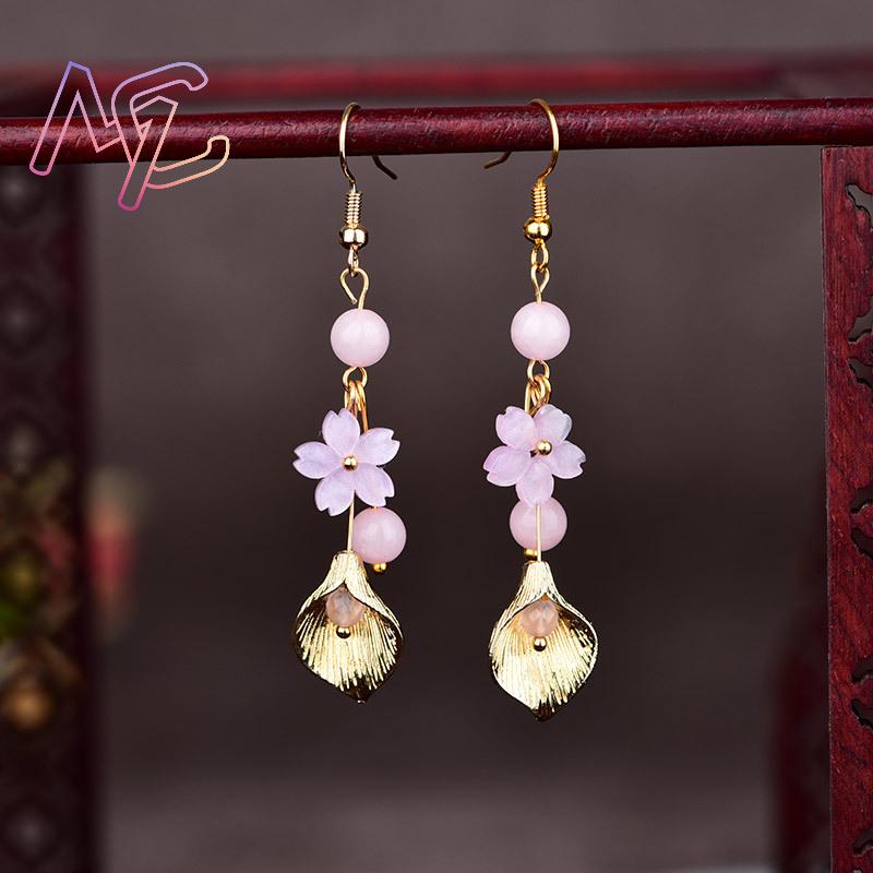 Pink Natural Jade Flower Earri - огляд і ціна Vintage Fashion Women