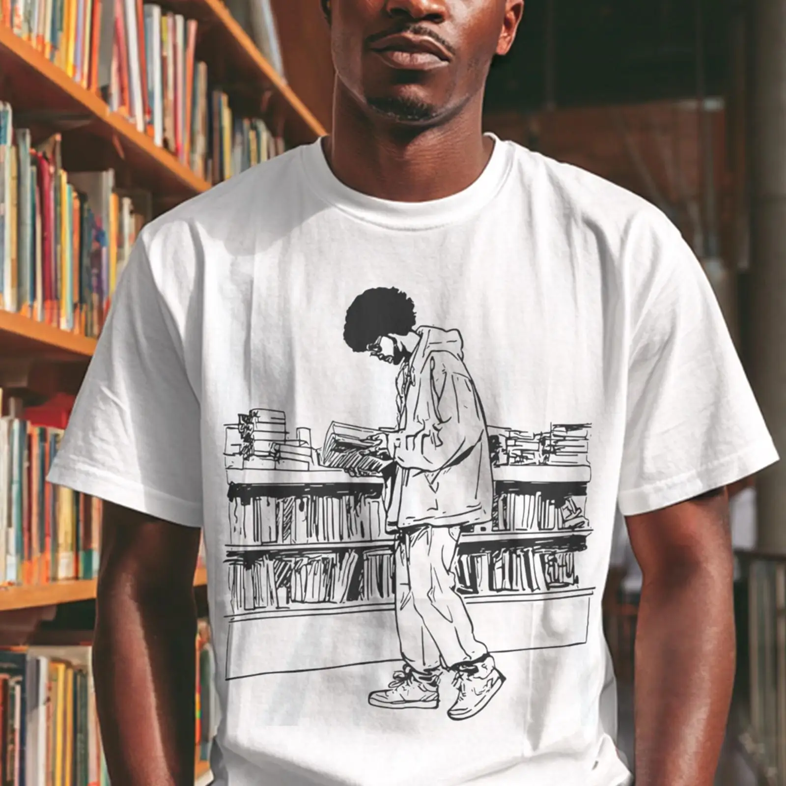 Afro Man Reading in Library T  - огляд і ціна Vintage Fashion Knitwear Book